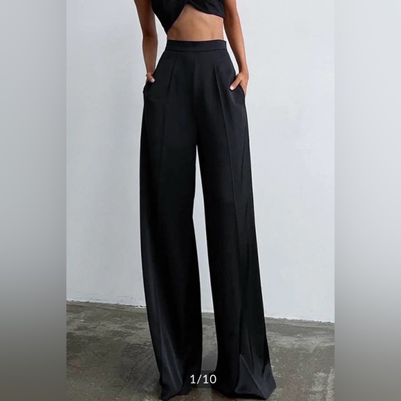 Commense Pants - Commense Satin Wide Leg Dress Pants
